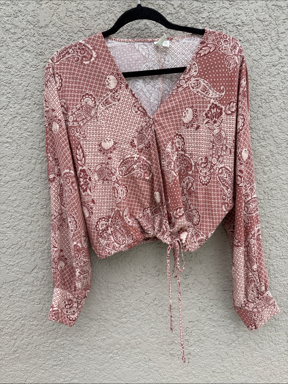 Versona Dusty Rose Paisley Surplice Drawstring Blouse